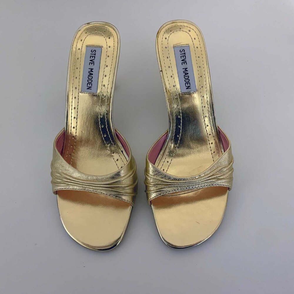 Vintage Gold Lamé Steve Madden Sandal Slides 7M 3-Inch Heels